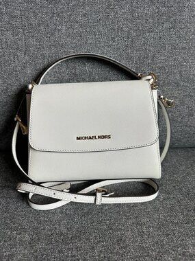 NWT Rare MK Michael Kors Sofia Small Saffiano Leather Satchel Bag In White/Gold